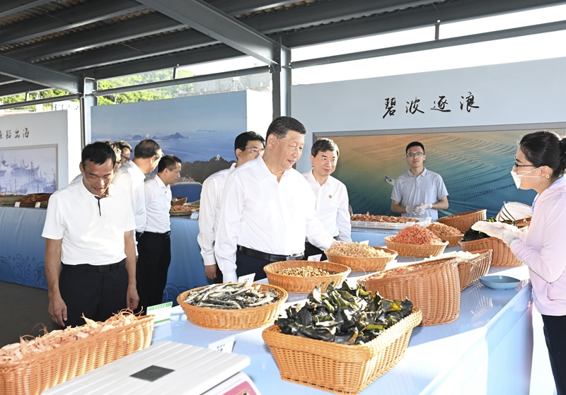 10月15日至16日，中共中央總書記、國(guó)家主席、中央軍委主席習(xí)近平在福建考察。這是15日下午，習(xí)近平在漳州市東山縣陳城鎮(zhèn)澳角村考察時(shí)，了解海鮮干貨和漁獲產(chǎn)品交易情況。